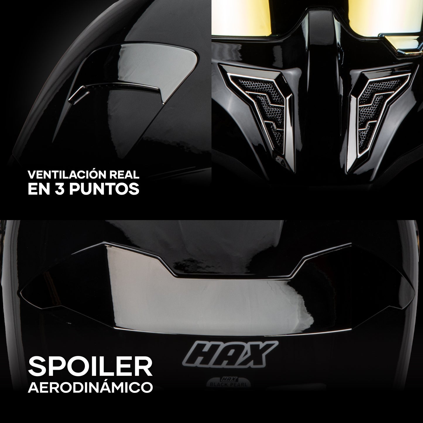 Casco Integral Hax Pearl Pearl Negro Brillo