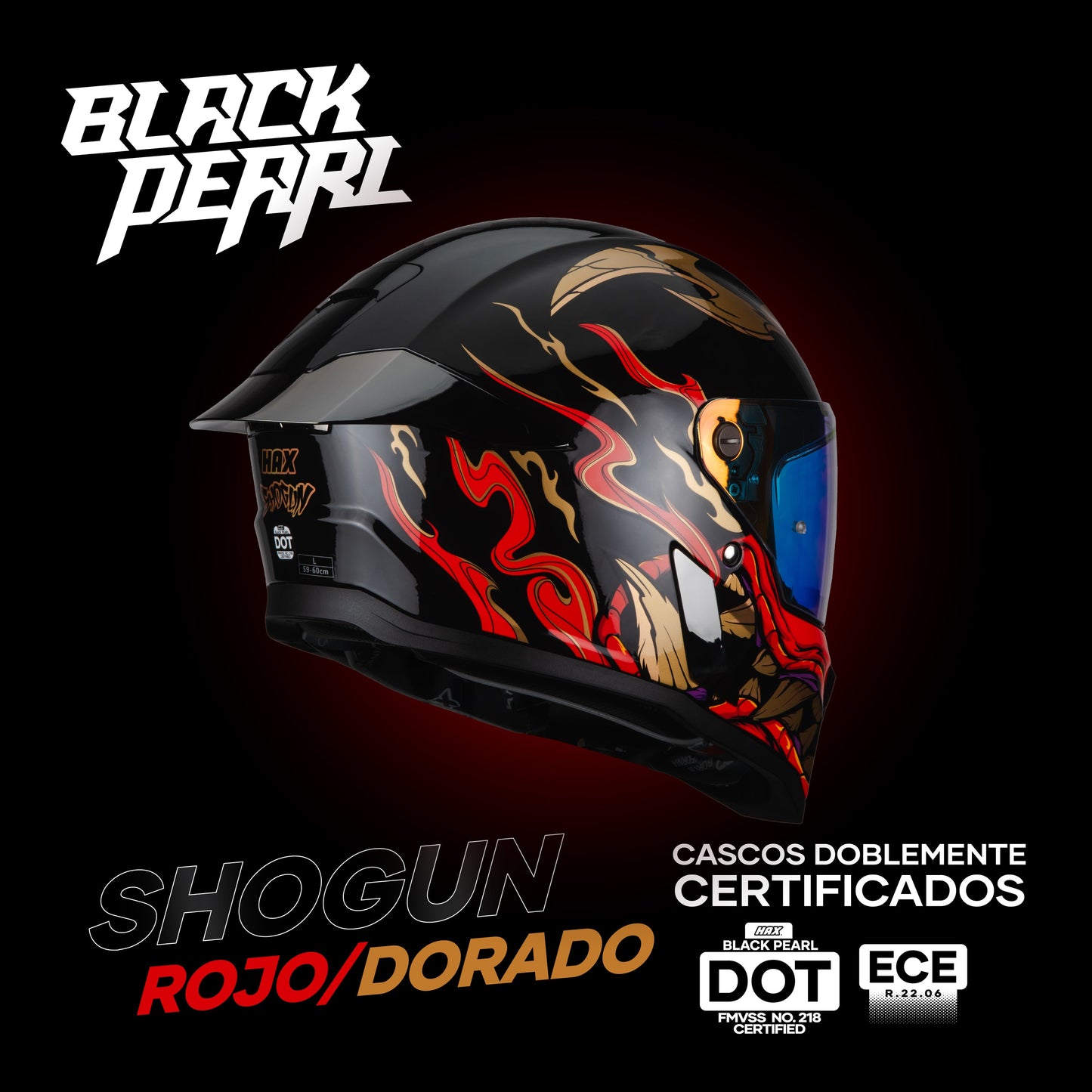 Casco Integral Hax Pearl Negro Rojo Shogun
