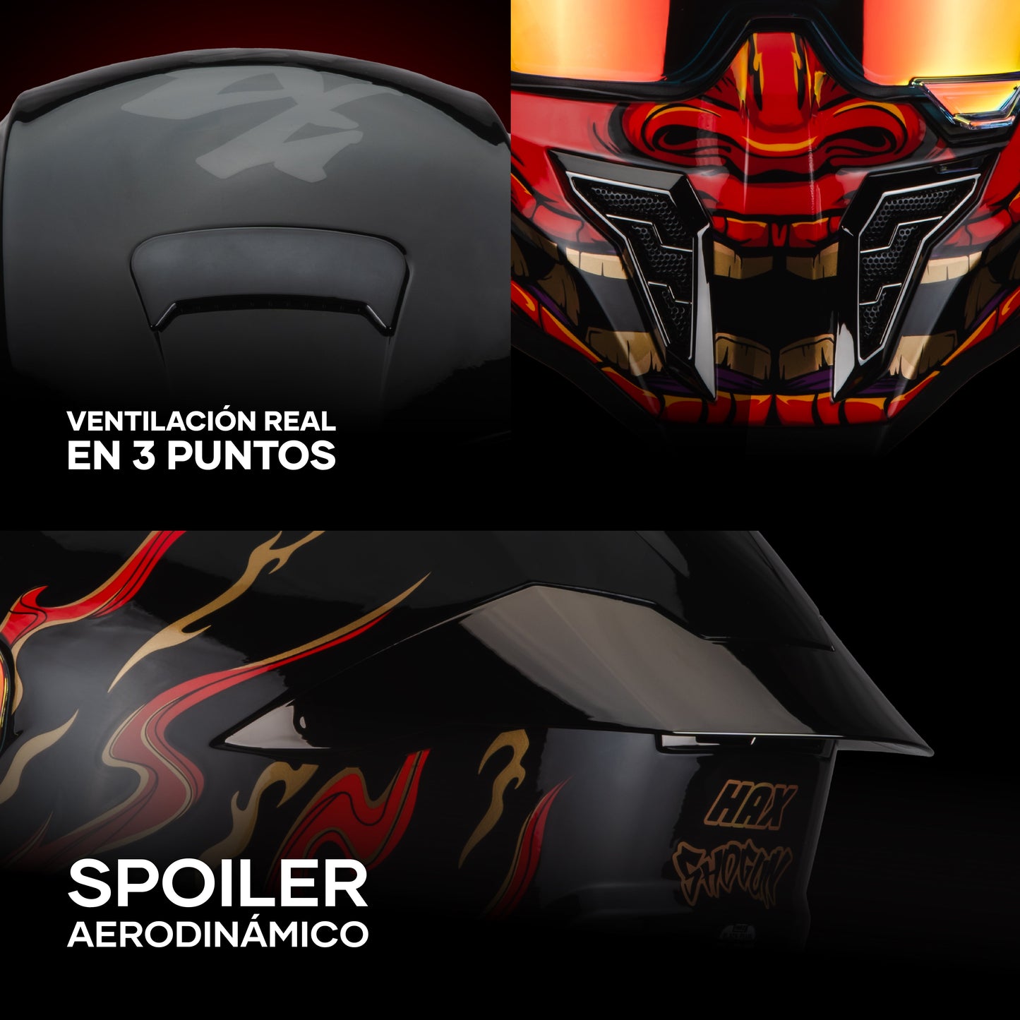 Casco Integral Hax Pearl Negro Rojo Shogun