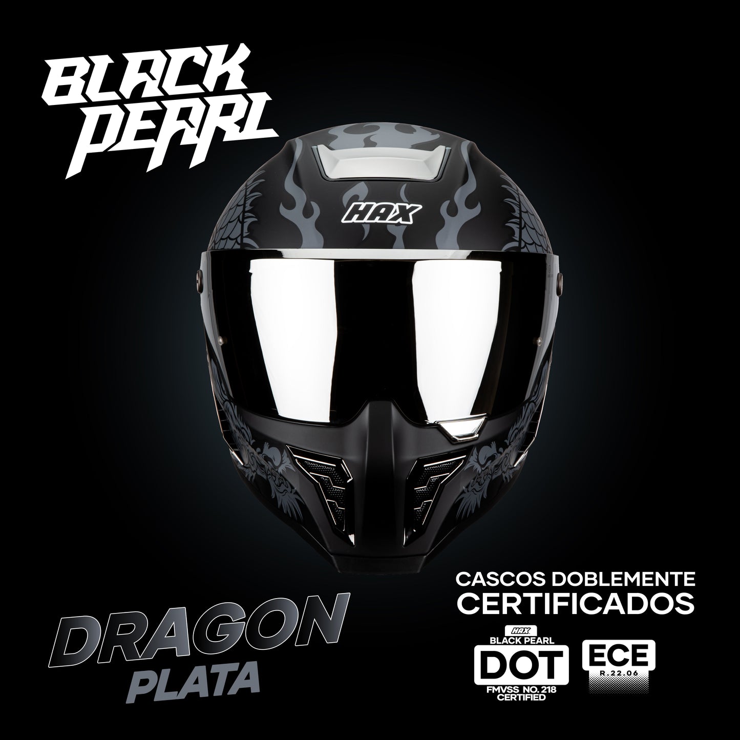 Casco Integral Hax Black Pearl Dragon Plata