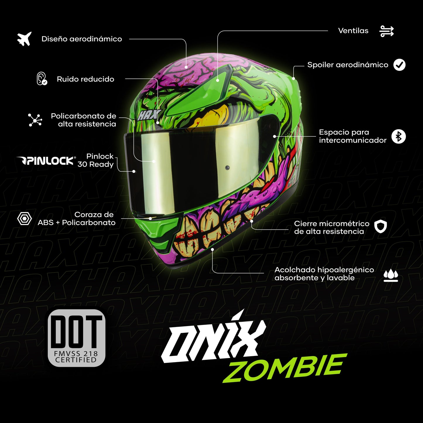 Casco Integral Onix Zombie Acabado Brillo