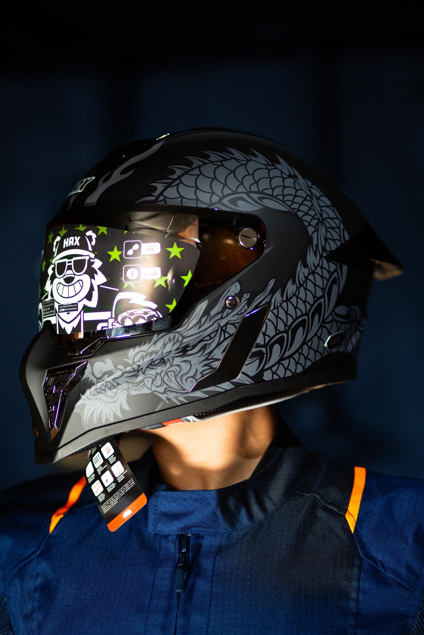 Casco Integral Hax Black Pearl Dragon Plata