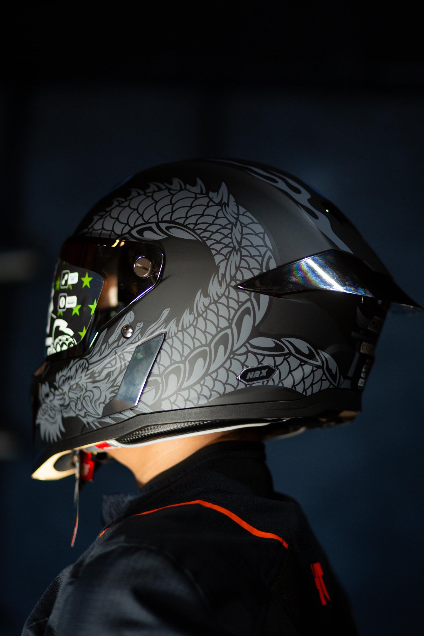 Casco Integral Hax Black Pearl Dragon Plata