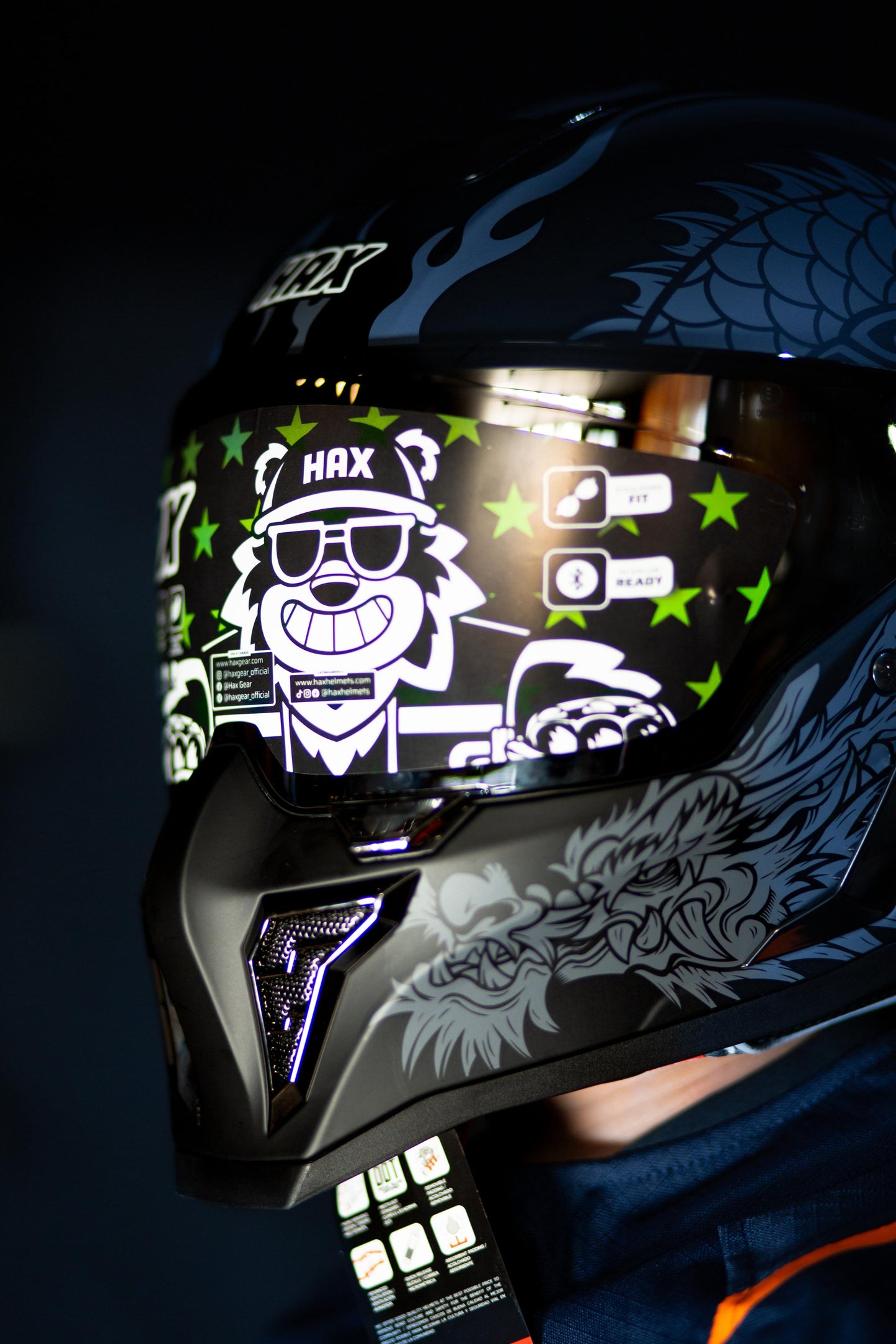 Casco Integral Hax Black Pearl Dragon Plata