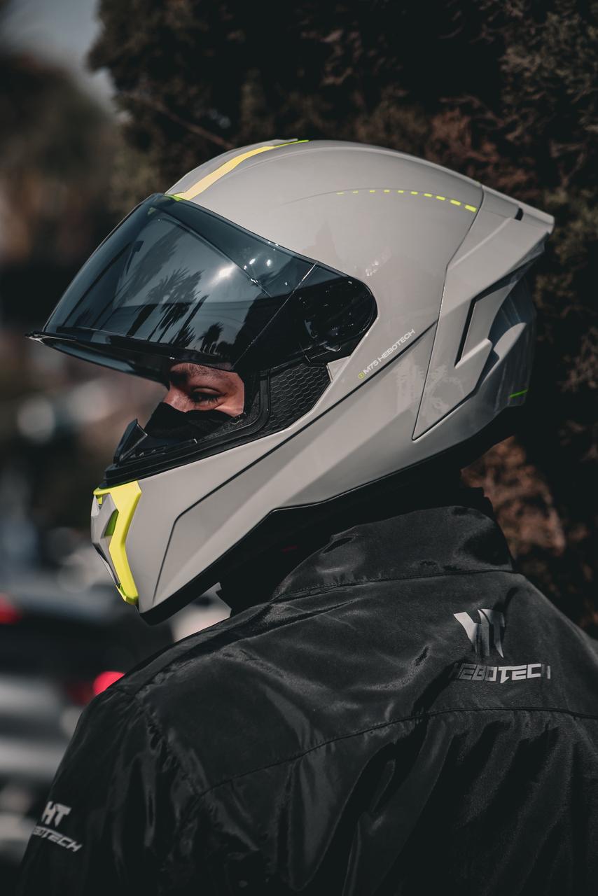 Casco Integral Hebotech Solid Gris Amarillo Neon