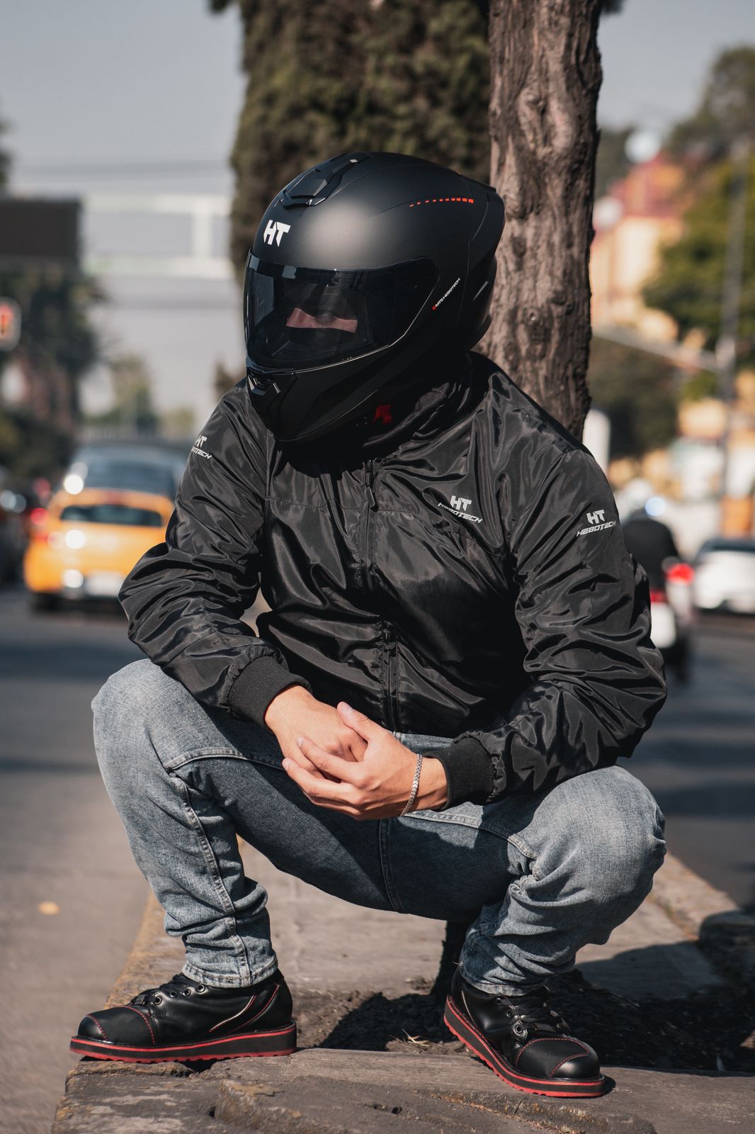 Casco Integral Hebotech Solid Negro Naranja Matte