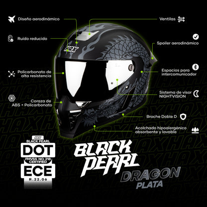 Casco Integral Hax Black Pearl Dragon Plata