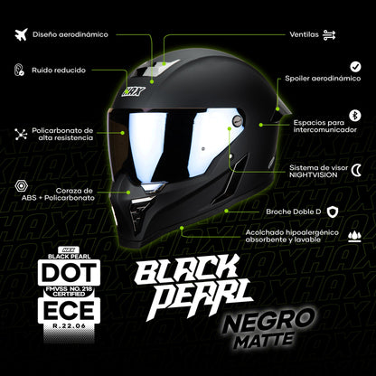 Casco Integral Hax Black Pearl Negro Mate