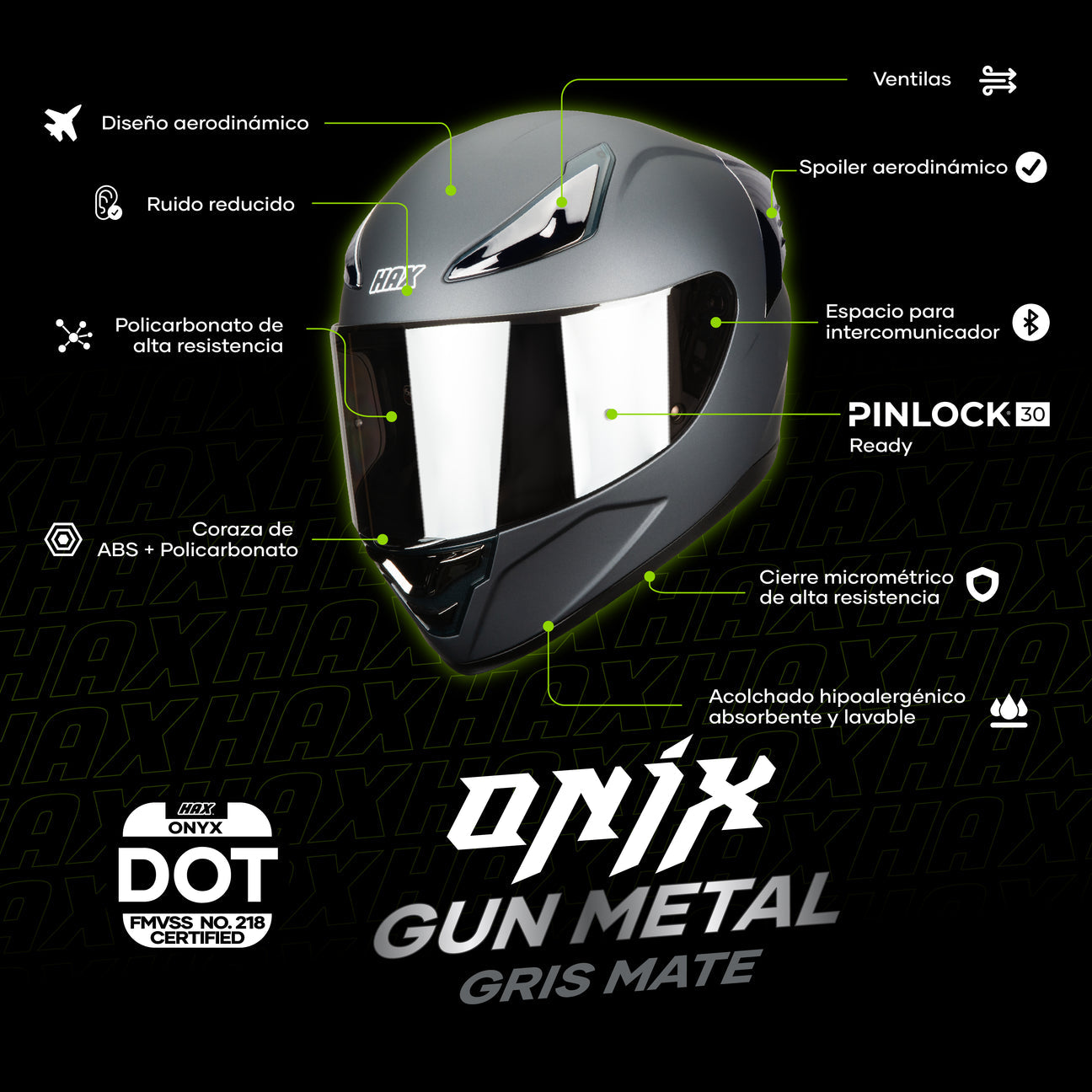 Casco Integral Onix Gun Metal Acabado Mate