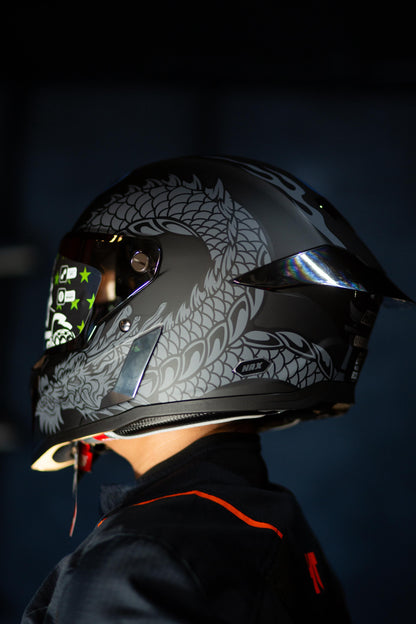 Casco Integral Hax Black Pearl Dragon Plata