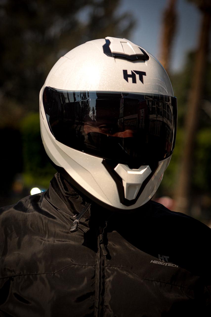 Casco Integral Hebotech Solid Blanco Naranja