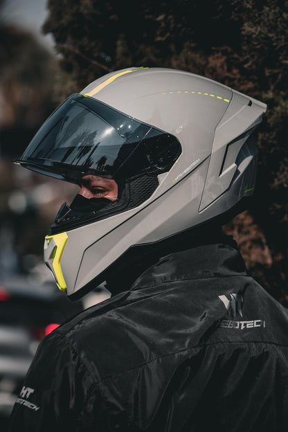 Casco Integral Hebotech Solid Gris Amarillo Neon
