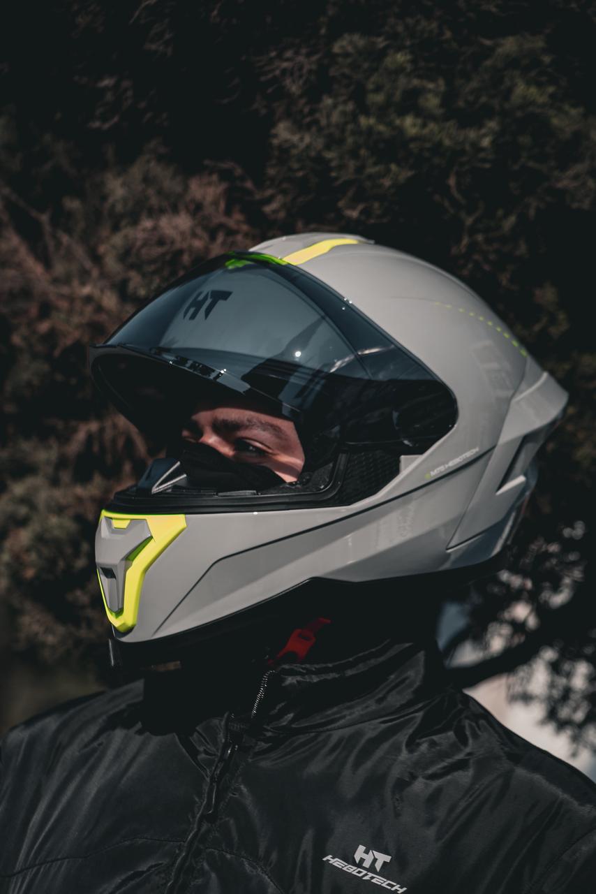 Casco Integral Hebotech Solid Gris Amarillo Neon