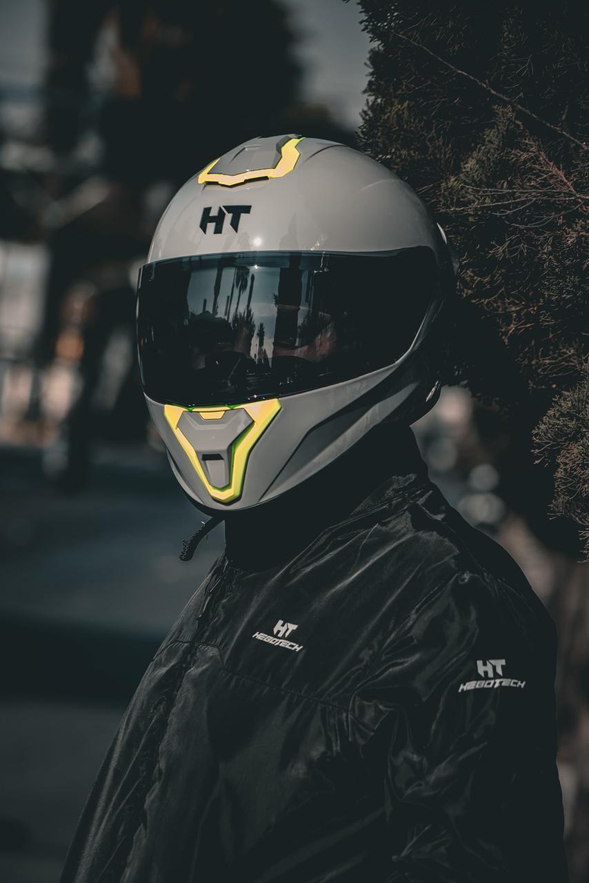 Casco Integral Hebotech Solid Gris Amarillo Neon