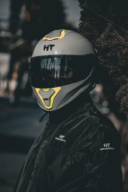 Casco Integral Hebotech Solid Gris Amarillo Neon