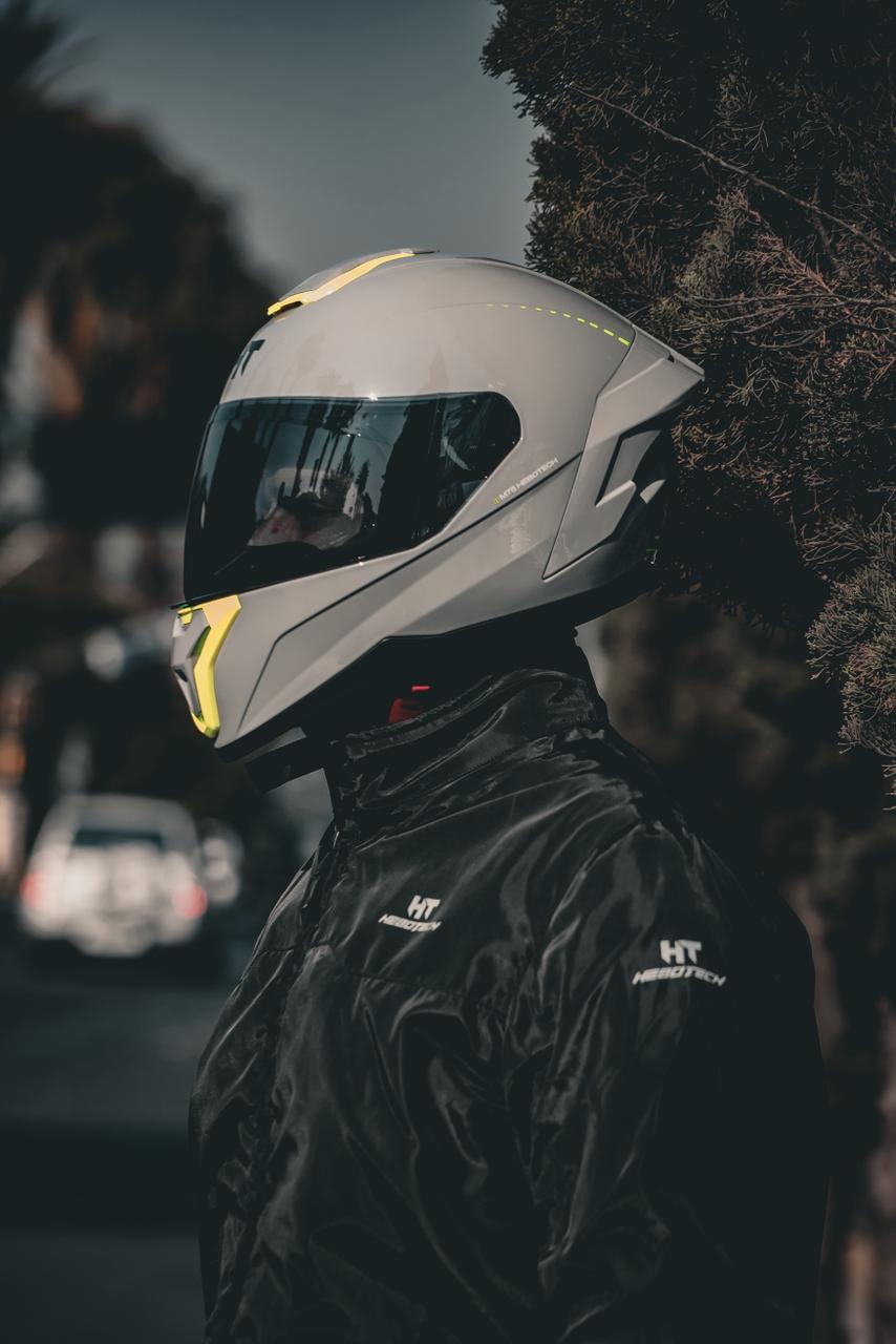 Casco Integral Hebotech Solid Gris Amarillo Neon