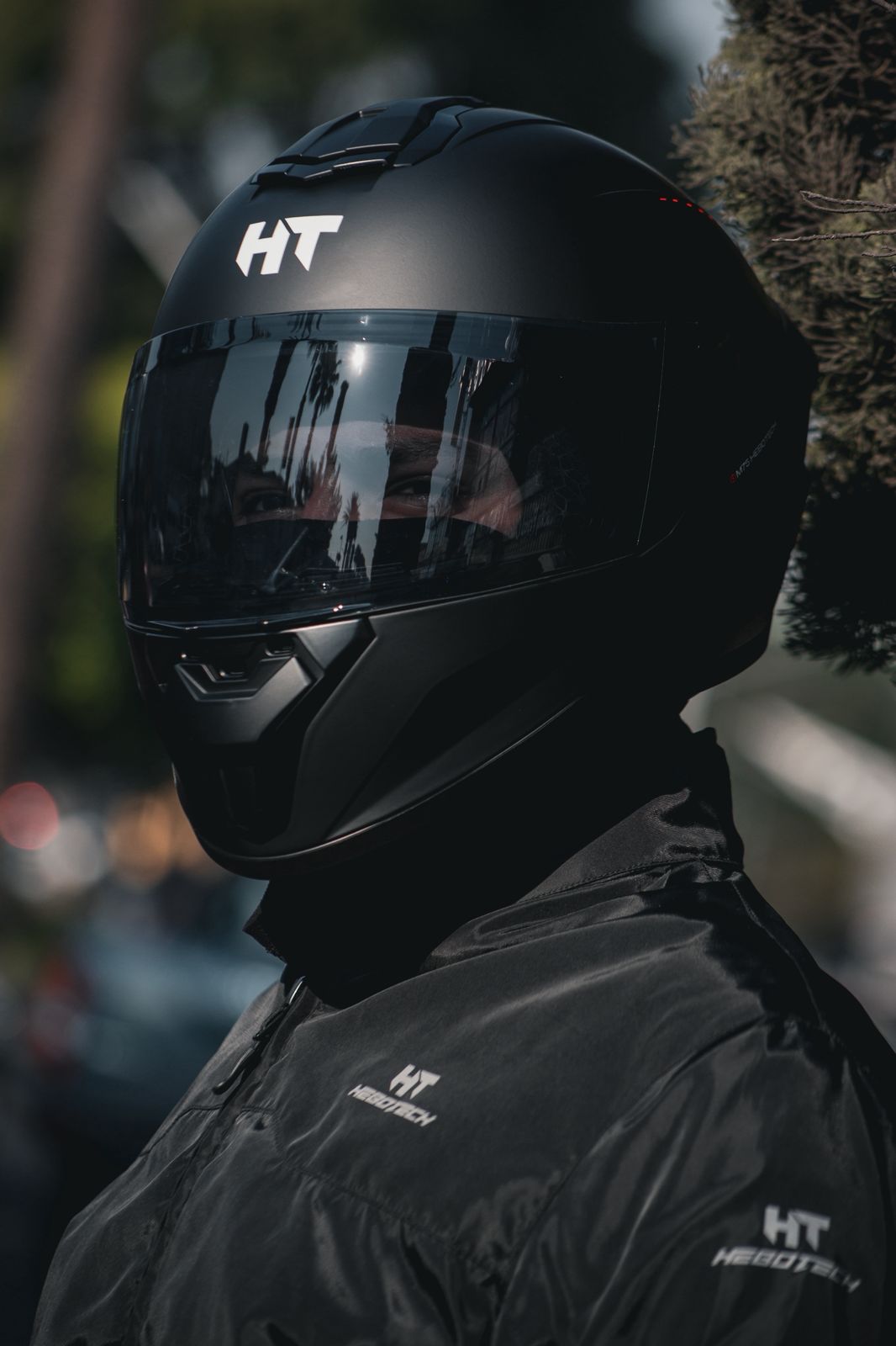 Casco Integral Hebotech Solid Negro Naranja Matte