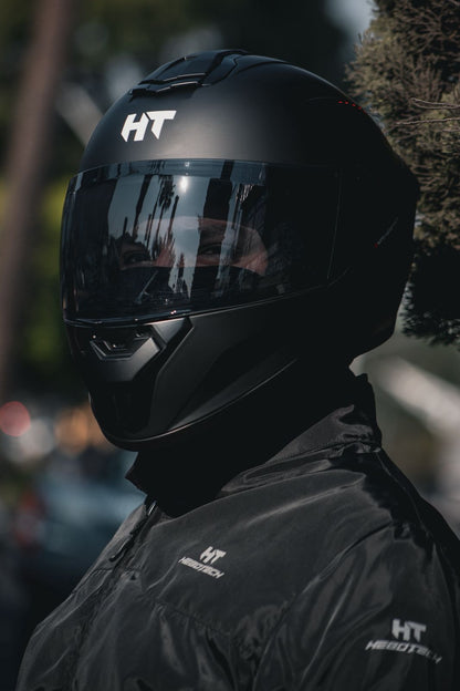 Casco Integral Hebotech Solid Negro Naranja Matte