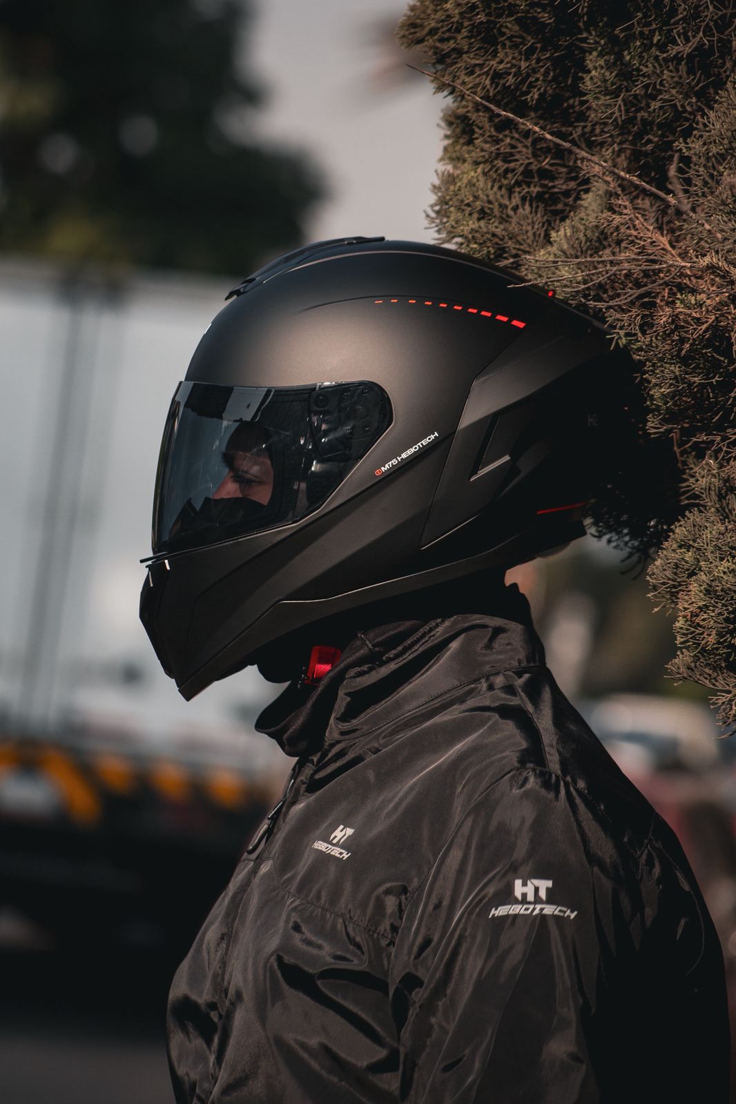 Casco Integral Hebotech Solid Negro Naranja Matte