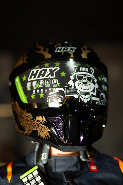 Casco Integral Hax Black Pearl Dragon Dorado