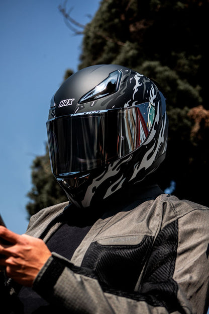 Casco Integral Onix Fire Negro Plata Acabado Mate