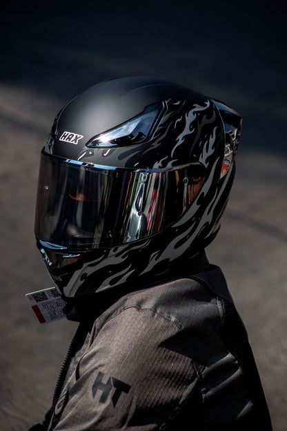 Casco Integral Onix Fire Negro Plata Acabado Mate