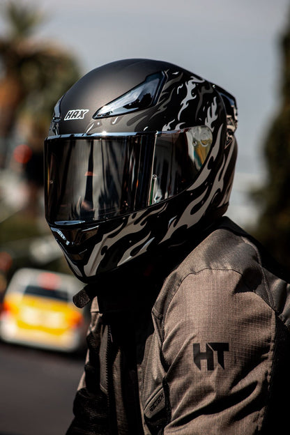 Casco Integral Onix Fire Negro Plata Acabado Mate