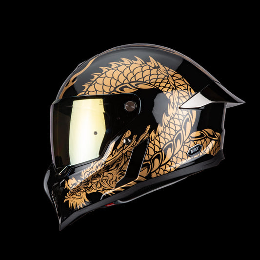 Casco Integral Hax Black Pearl Dragon Dorado